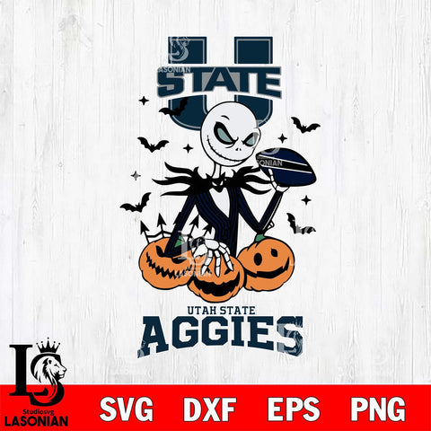 Utah State Aggies Jack Skellington 2 halloween Svg Eps Dxf Png File, NCAA svg, Digital Download, Instant Download