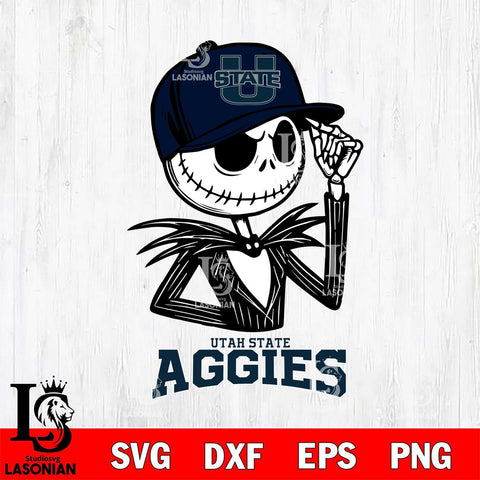 Utah State Aggies Jack Skellington 3 Halloween Svg Eps Dxf Png File, NCAA svg, Digital Download, Instant Download