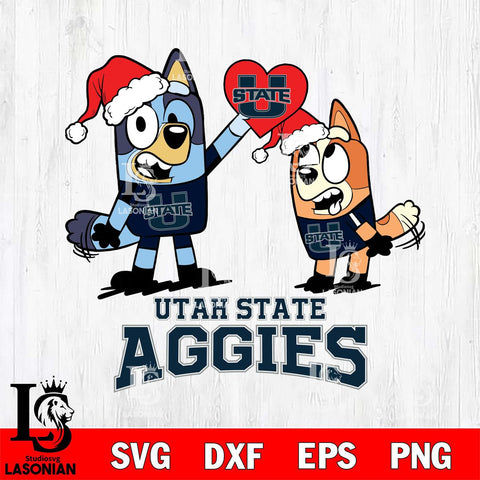 Utah State Aggies Love Bluey Christmas Svg Eps Dxf Png File, Digital Download