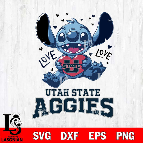 Utah State Aggies Love Stitch, Svg Eps Dxf Png File, Digital Download