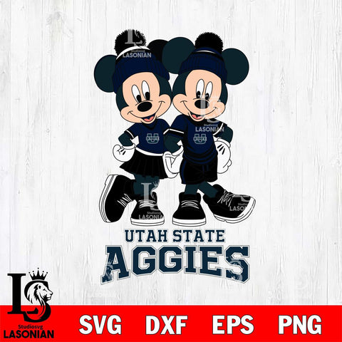 Utah State Aggies Mickey And Minnie Mouse Football Svg Eps Dxf Png File, NCAA svg , File Cut , Digital Download , Instant Download, Cut Svg Files