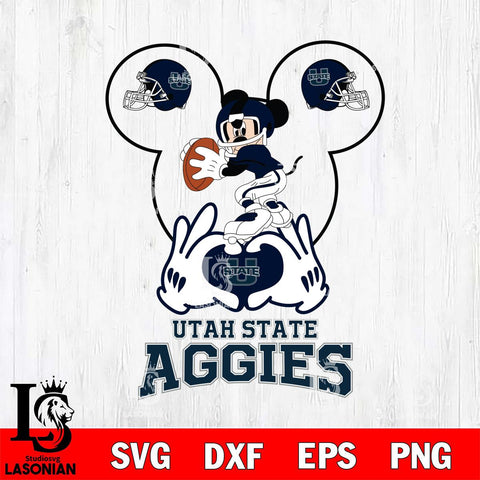 Utah State Aggies Mickey Heart Rugby Svg Eps Dxf Png File, Digital Download ,Instant Download, Cricut File