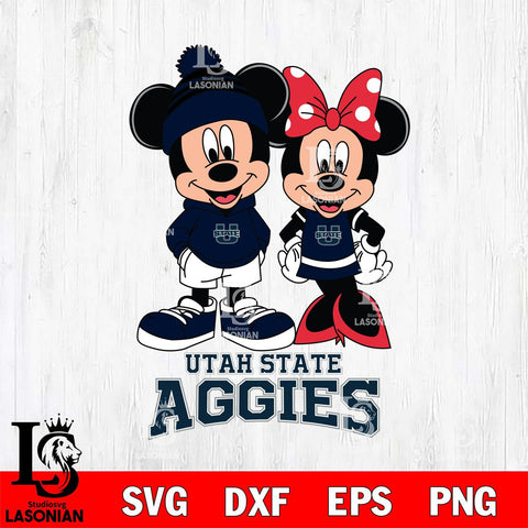 Utah State Aggies Mickey Minnie Mouse Cute Football Svg Eps Dxf Png File, NCAA svg , File Cut , Digital Download , Instant Download, Cut Svg Files