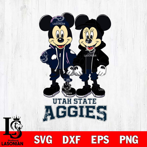 Utah State Aggies Mickey Minnie Mouse Football Svg Eps Dxf Png File, NCAA svg , File Cut , Digital Download , Instant Download, Cut Svg Files