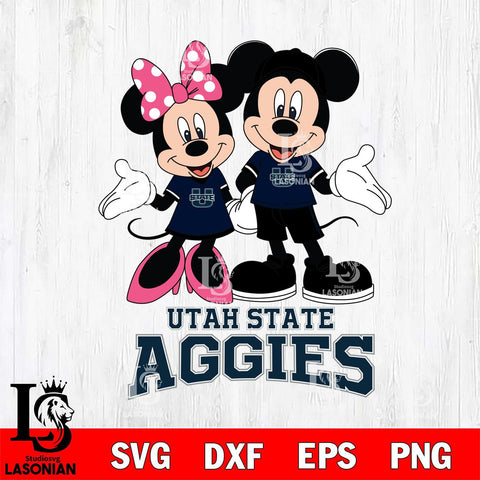 Utah State Aggies Mickey Minnie Mouse Sport Svg Eps Dxf Png File, NCAA svg , File Cut , Digital Download , Instant Download, Cut Svg Files