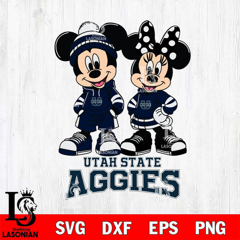 Utah State Aggies Mickey Minnie Rugby Hoodie Svg Eps Dxf Png File, NCAA svg , File Cut , Digital Download , Instant Download, Cut Svg Files