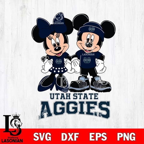 Utah State Aggies Mickey Minnie Rugby ball Svg Eps Dxf Png File, NCAA svg , File Cut , Digital Download , Instant Download, Cut Svg Files