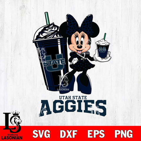 Utah State Aggies Minnie Mouse Fan And Coffee Svg Eps Dxf Png File, Digital Download, Instant Download