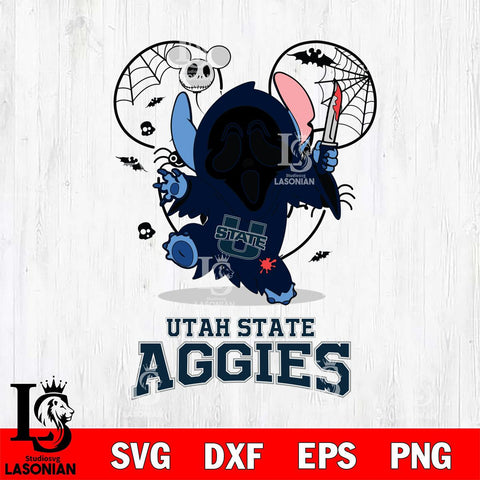 Utah State Aggies Stitch Ghost Face Halloween 2 Svg Eps Dxf Png File, Digital Download, Instant Download