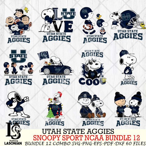 Utah State Aggies  Snoopy NCAA Bundle 12 SVG Svg Eps Dxf Png File, Digital Download