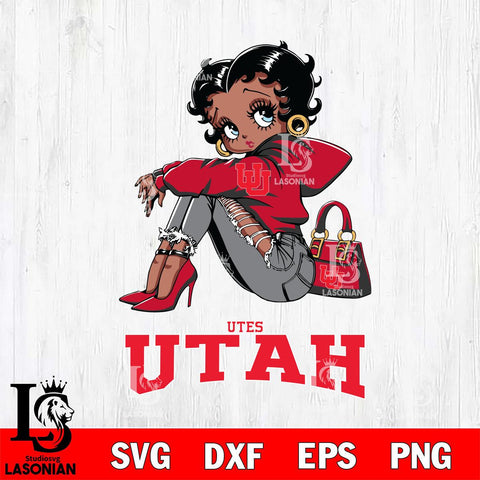 Utah Utes Betty Boop Black Fan Girl Svg Eps Dxf Png File, Digital Download, Instant Download