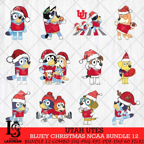 Utah Utes Bluey Christmas NCAA Bundle 12 SVG Eps Dxf Png File, Digital Download, Instant Download