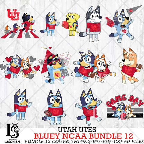 Utah Utes Bluey NCAA Bundle 12 Svg Eps Dxf Png File, Digital Download, Instant Download