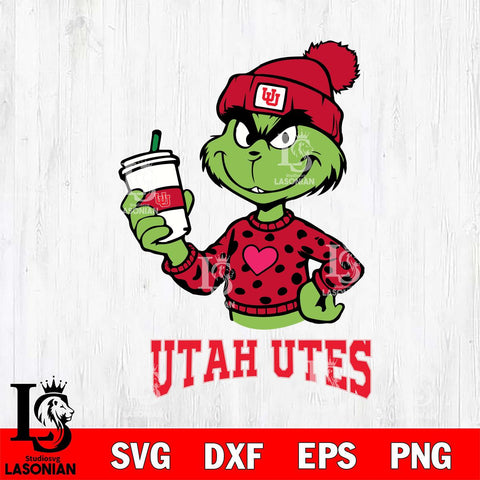 Utah Utes Boujee Grinch Heart Christmas Cut Files Cricut, Svg Dxf Eps Png file, Digital download , Silhouette