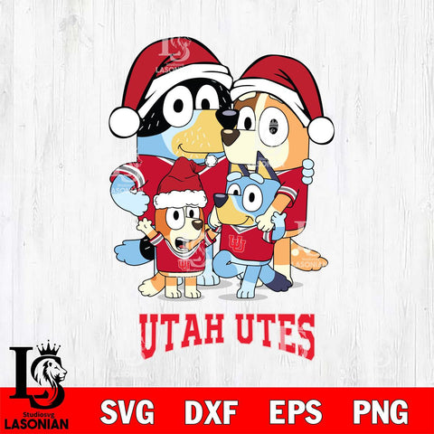 Utah Utes Christmas Bluey Family Sport Cut Files,Bluey Cricut,Christmas Svg , Bluey svg , Digital Download, dxf eps png pdf file