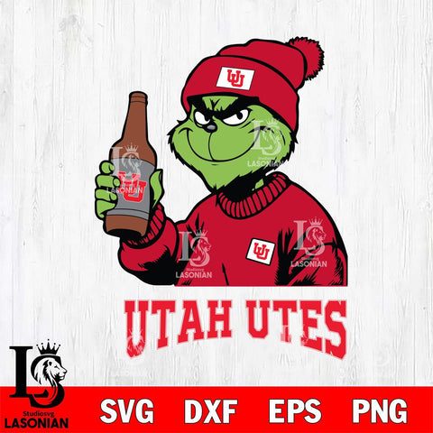 Utah Utes Grinch Drinking Beer Christmas Cut Files Cricut, Svg Dxf Eps Png file, Digital download , Silhouette