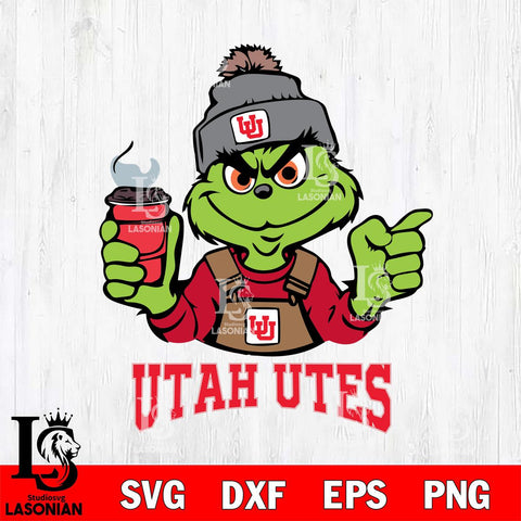 Utah Utes Grinch with coffee Svg Eps Dxf Png File, Digital Download, Instant Download