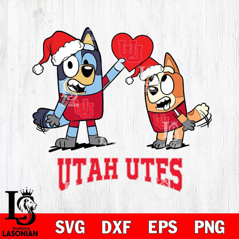 Utah Utes Love Bluey Christmas Svg Eps Dxf Png File, Digital Download