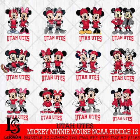 Utah Utes Mickey Minnie Mouse NCAA Bundle 12 Svg Eps Dxf Png File, Bundle NCAA svg , File Cut , Digital Download , Instant Download, Cut Svg Files