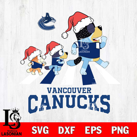 Vancouver Canucks Christmas Family Bluey Walking Svg, Christmas Svg , NHL svg , Digital Download, dxf eps png pdf file