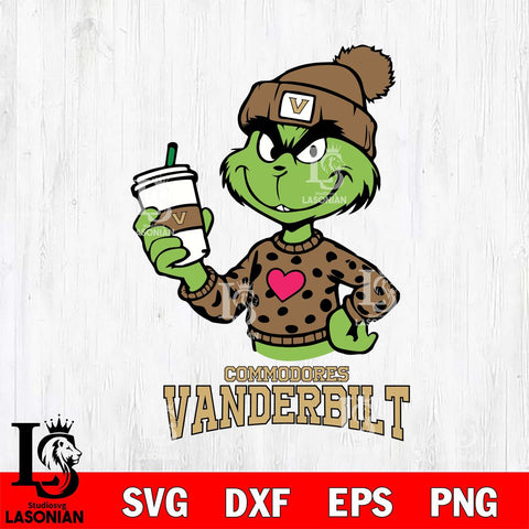 Vanderbilt Commodores Boujee Grinch Heart Christmas Cut Files Cricut, Svg Dxf Eps Png file, Digital download , Silhouette