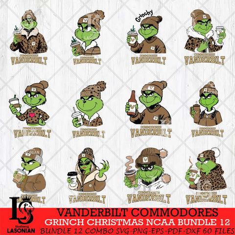 Vanderbilt Commodores Grinch Christmas NCAA Bundle 12 Svg Eps Dxf Png File,Cricut files, Digital Download, Instant Download