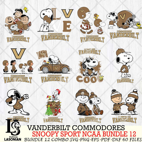 Vanderbilt Commodores  Snoopy NCAA Bundle 12 SVG Svg Eps Dxf Png File, Digital Download