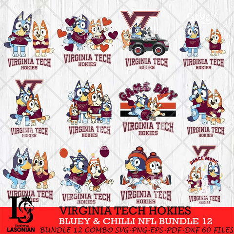 Virginia Tech Hokies Bluey & Bingo Bundle 12 SVG Svg Eps Dxf Png File, Bundle NCAA svg, Digital Download, Instant Download