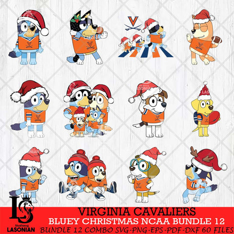 Virginia Cavaliers Bluey Christmas NCAA Bundle 12 SVG Eps Dxf Png File, Digital Download, Instant Download