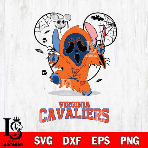 Virginia Cavaliers Stitch Ghost Face Halloween 2 Svg Eps Dxf Png File, Digital Download, Instant Download