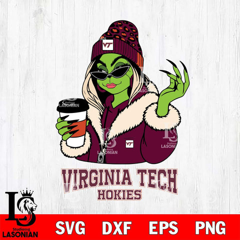 Virginia Tech Hokies Boujee Grinch Girls Christmas Cut Files Cricut, Svg Dxf Eps Png file, Digital download , Silhouette