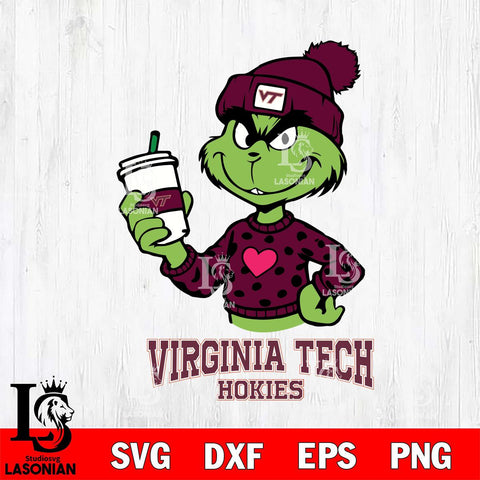 Virginia Tech Hokies Boujee Grinch Heart Christmas Cut Files Cricut, Svg Dxf Eps Png file, Digital download , Silhouette