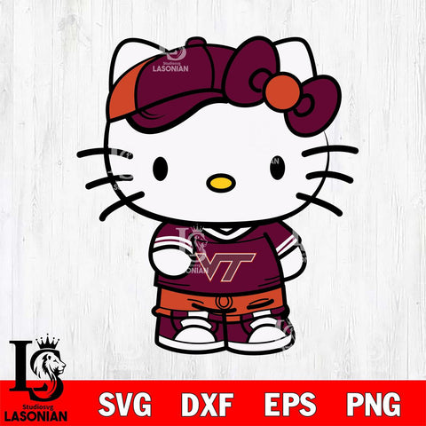 Virginia Tech Hokies Cute Hello Kitty Football 2 Svg Eps Dxf Png File, NCAA svg, Digital Download, Instant Download