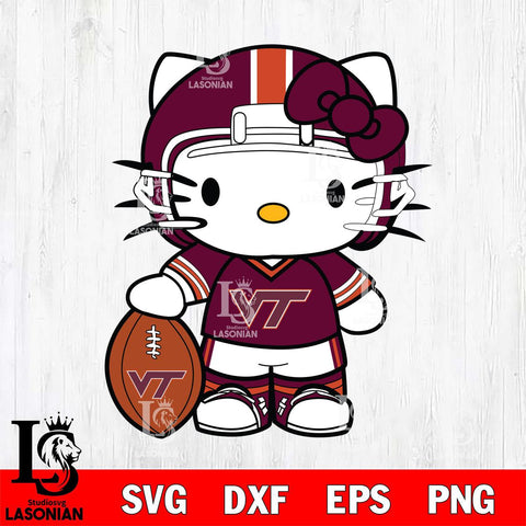 Virginia Tech Hokies Cute Hello Kitty Football 3 Svg Eps Dxf Png File, NCAA svg, Digital Download, Instant Download