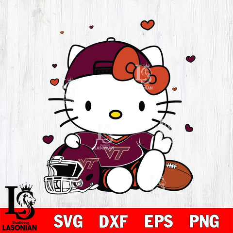 Virginia Tech Hokies Cute Hello Kitty Football Svg Eps Dxf Png File, NCAA svg, Digital Download, Instant Download