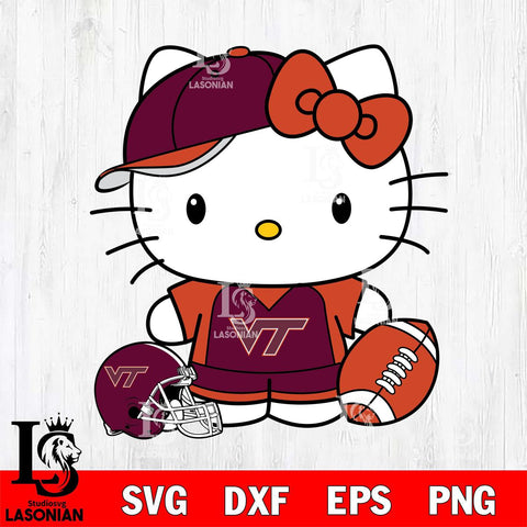 Virginia Tech Hokies Cute Hello Kitty Football 4 Svg Eps Dxf Png File, NCAA svg, Digital Download, Instant Download