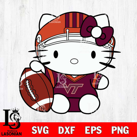 Virginia Tech Hokies Cute Hello Kitty Football 5 Svg Eps Dxf Png File, NCAA svg, Digital Download, Instant Download