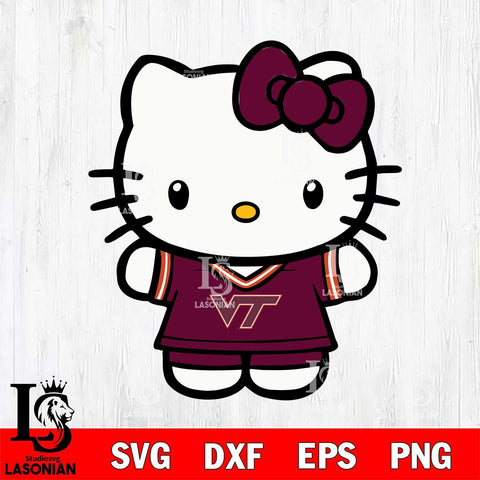 Virginia Tech Hokies Cute Hello Kitty Football 6 Svg Eps Dxf Png File, NCAA svg, Digital Download, Instant Download