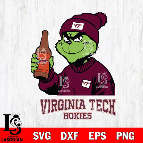 Virginia Tech Hokies Grinch Drinking Beer Christmas Cut Files Cricut, Svg Dxf Eps Png file, Digital download , Silhouette