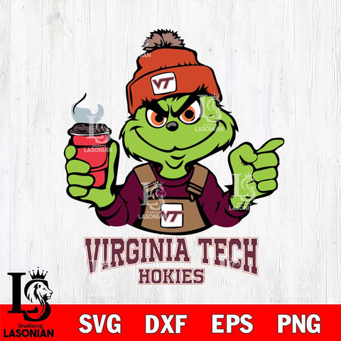 Virginia Tech Hokies Grinch with coffee Svg Eps Dxf Png File, Digital Download, Instant Download