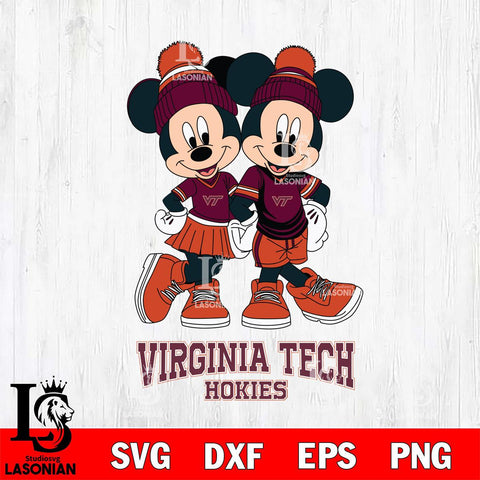 Virginia Tech Hokies Mickey And Minnie Mouse Football Svg Eps Dxf Png File, NCAA svg , File Cut , Digital Download , Instant Download, Cut Svg Files