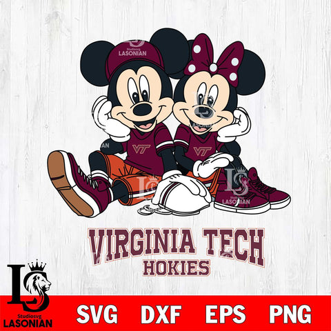 Virginia Tech Hokies Mickey Minnie Mouse Football Sit Svg Eps Dxf Png File, NCAA svg , File Cut , Digital Download , Instant Download, Cut Svg Files