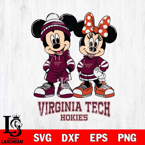 Virginia Tech Hokies Mickey Minnie Rugby Hoodie Svg Eps Dxf Png File, NCAA svg , File Cut , Digital Download , Instant Download, Cut Svg Files