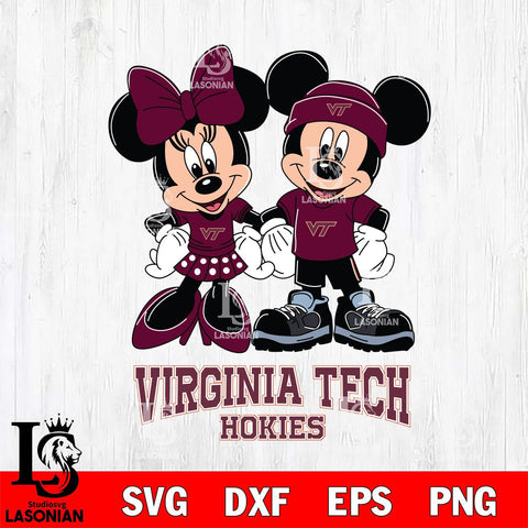 Virginia Tech Hokies Mickey Minnie Rugby ball Svg Eps Dxf Png File, NCAA svg , File Cut , Digital Download , Instant Download, Cut Svg Files