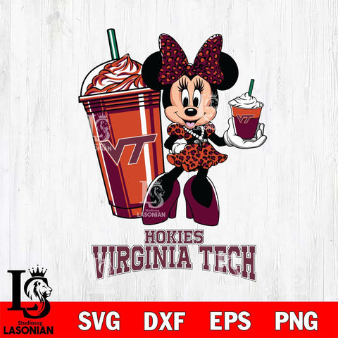 Virginia Tech Hokies Minnie Mouse Fan And Coffee Svg Eps Dxf Png File, Digital Download, Instant Download