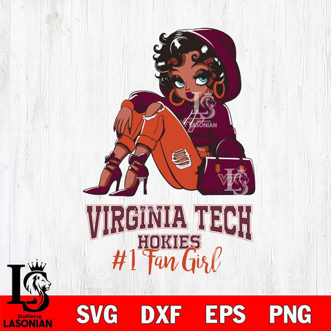 Virginia Tech Hokies #1 beauty Black Fan Girl, Svg Eps Dxf Png File, Digital Download