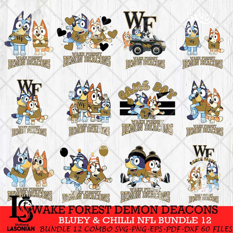 Wake Forest Demon Deacons Bluey & Bingo Bundle 12 SVG Svg Eps Dxf Png File, Bundle NCAA svg, Digital Download, Instant Download