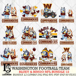 Washington Football Team Bluey & Bingo Bundle 12 SVG Eps Dxf Png File, Bundle NFL svg, Digital Download, Instant Download