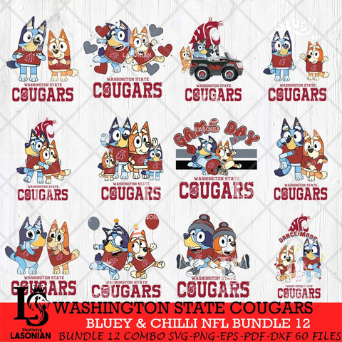 Washington State Cougars Bluey & Bingo Bundle 12 SVG Svg Eps Dxf Png File, Bundle NCAA svg, Digital Download, Instant Download