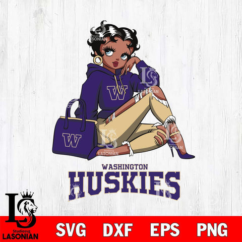 Washington Huskies Awesome Black Fan Girl Betty Boop, Svg Eps Dxf Png File, Digital Download